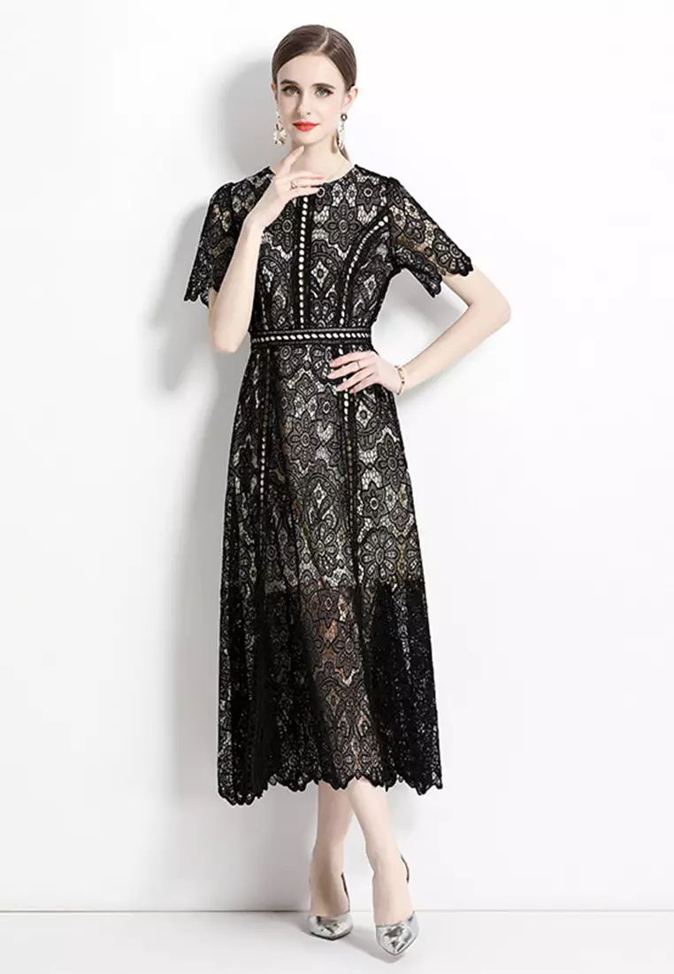 2024 New Summer French-style Hollow Out Lace Dress with Crochet Details CA061372