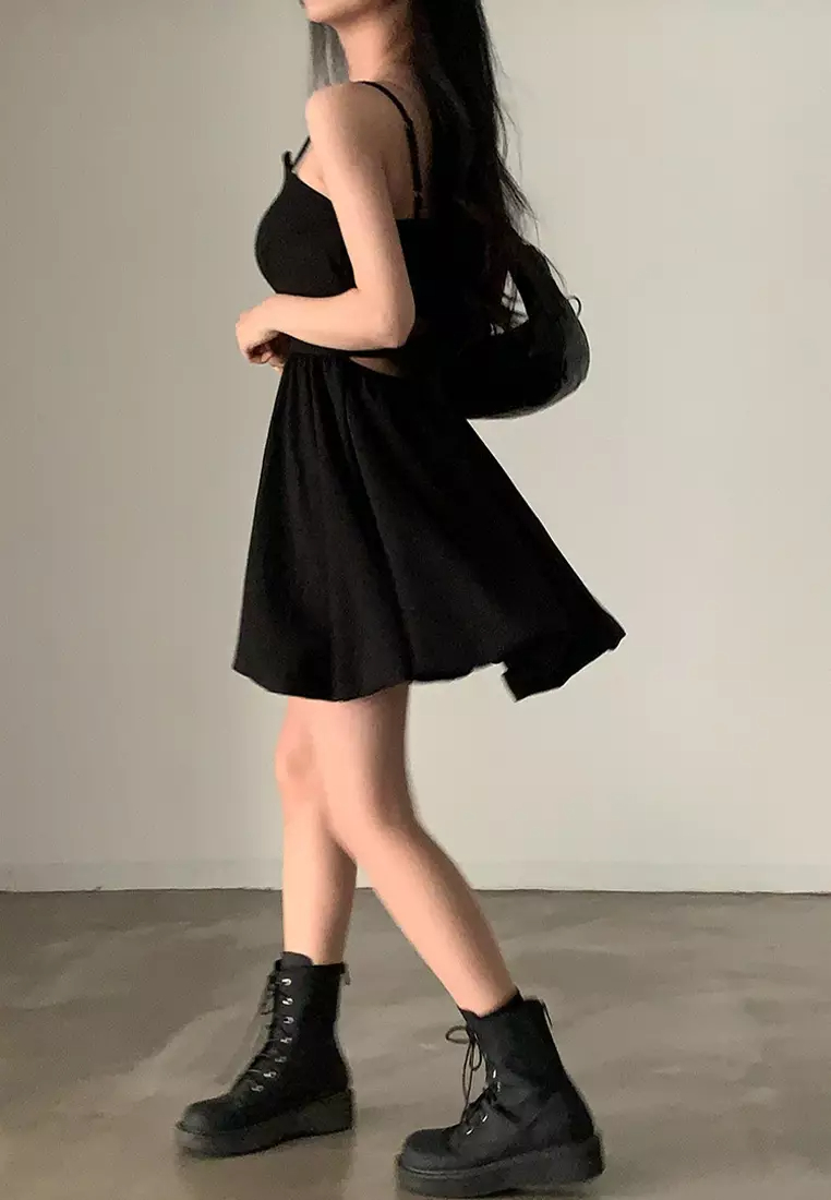 Summer Chic Lace up Vacation Dress Sling Dress CA24061114BK-sunnydaysweety