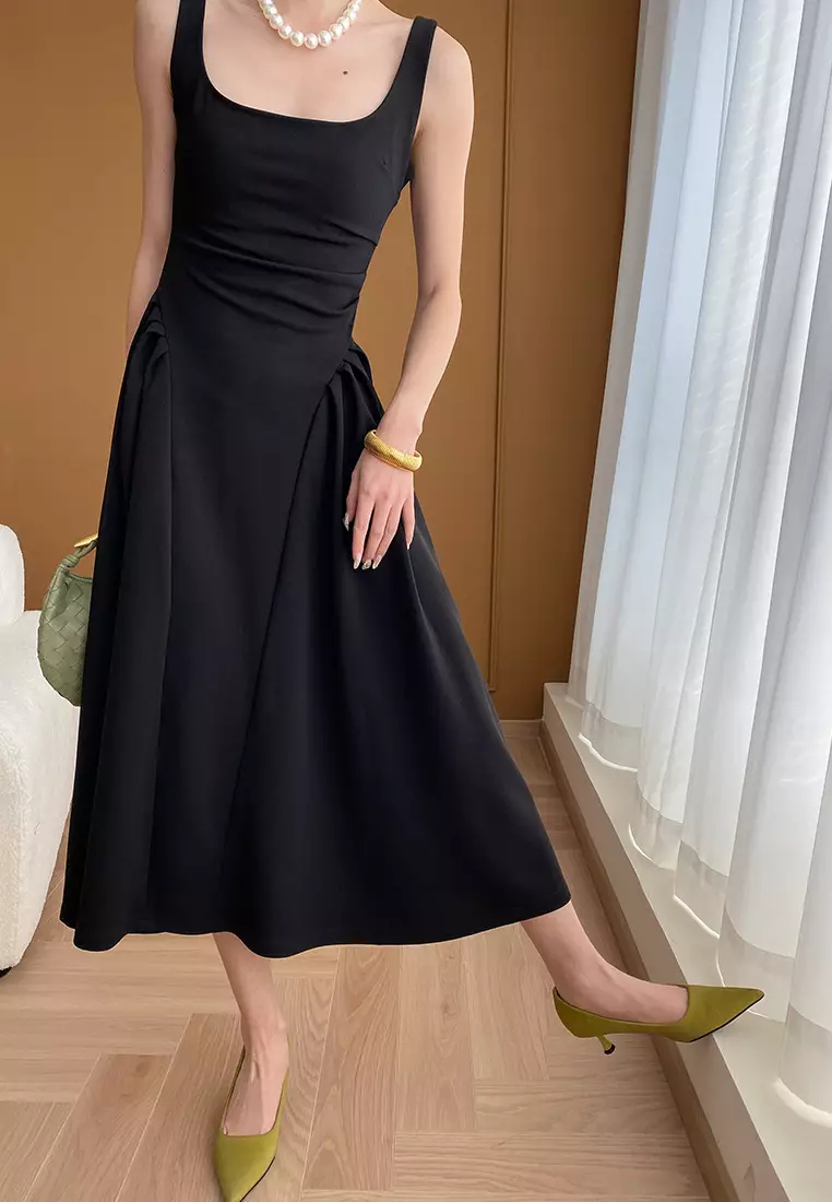 Summer French Square Neck Little Black Dress Vest Dress K070803-sunnydaysweety