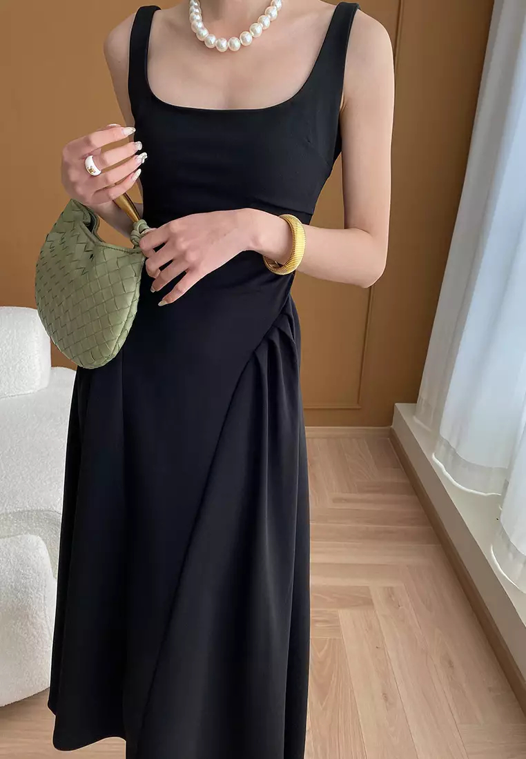 Summer French Square Neck Little Black Dress Vest Dress K070803-sunnydaysweety