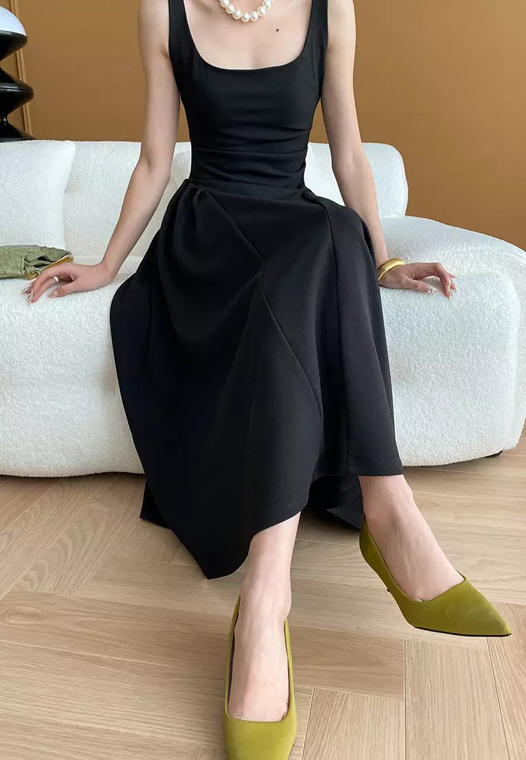 Summer French Square Neck Little Black Dress Vest Dress K070803-sunnydaysweety