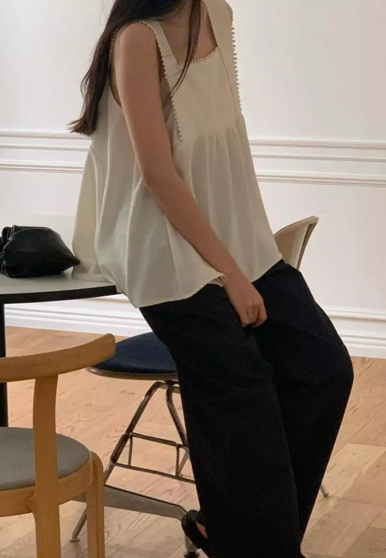 Summer New French Square Neck Lace Tank Top CA24061102BK-sunnydaysweety