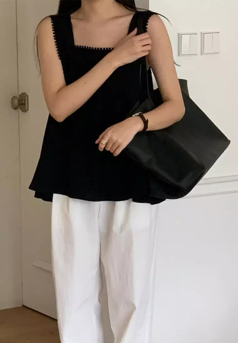 Summer New French Square Neck Lace Tank Top CA24061102BK-sunnydaysweety