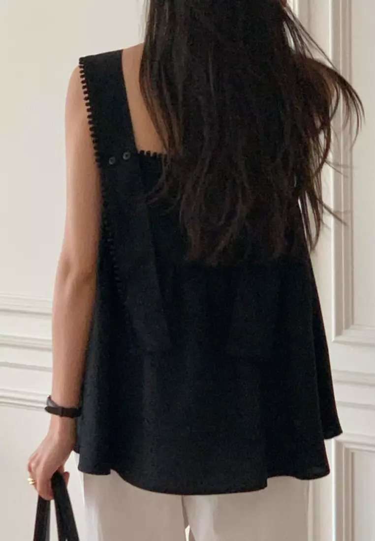 Summer New French Square Neck Lace Tank Top CA24061102BK-sunnydaysweety