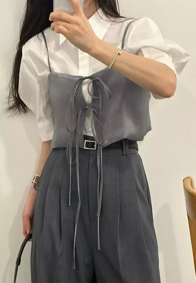 Summer New Korean Fashion Outgoing Small Suspended Tank Top CA24061101BK-sunnydaysweety