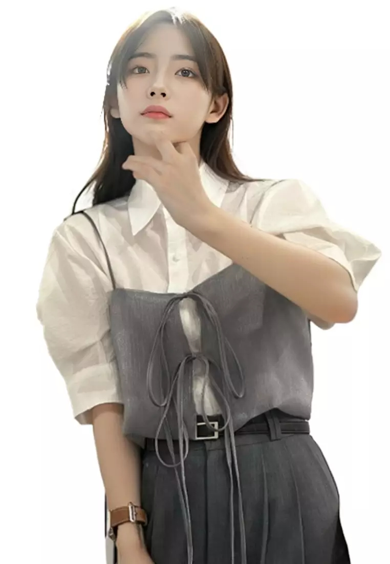 Summer New Korean Fashion Outgoing Small Suspended Tank Top CA24061101BK-sunnydaysweety