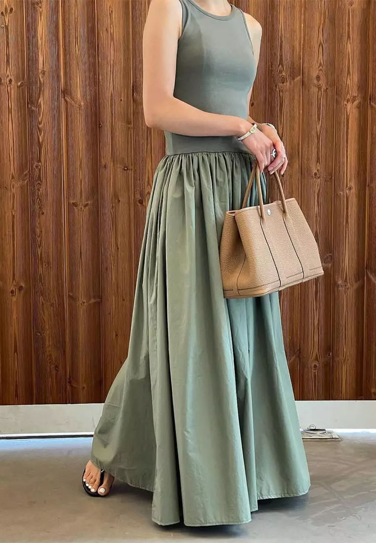 2024 Summer New Korean Round Neck Waistband Fashionable Spliced Sleeveless Dress CA24061123BL