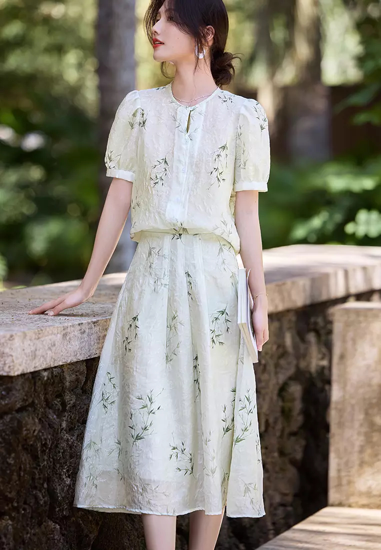 2024 Summer New Puff Sleeve Retro Two Piece Set Dress K050902