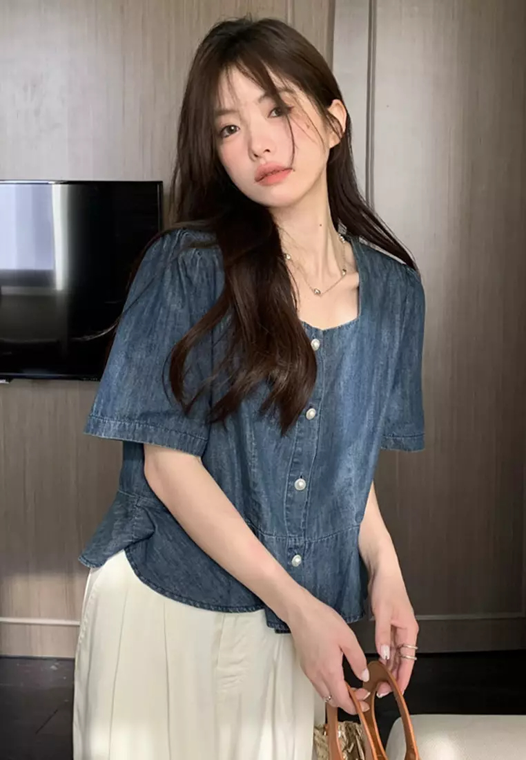 2024 Summer New Waistband Design Feeling Square Neck Top CA24061818BL