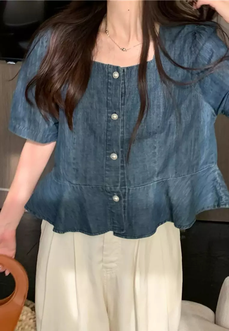 2024 Summer New Waistband Design Feeling Square Neck Top CA24061818BL