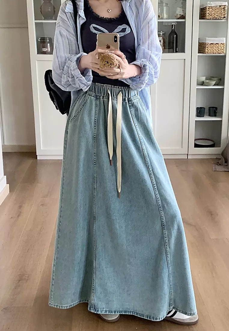 Summer Retro Washed Denim Skirt K051609BL-sunnydaysweety