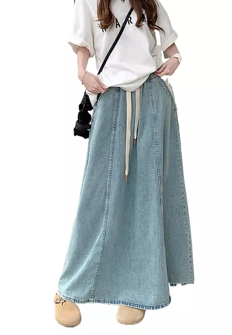 Summer Retro Washed Denim Skirt K051609BL-sunnydaysweety