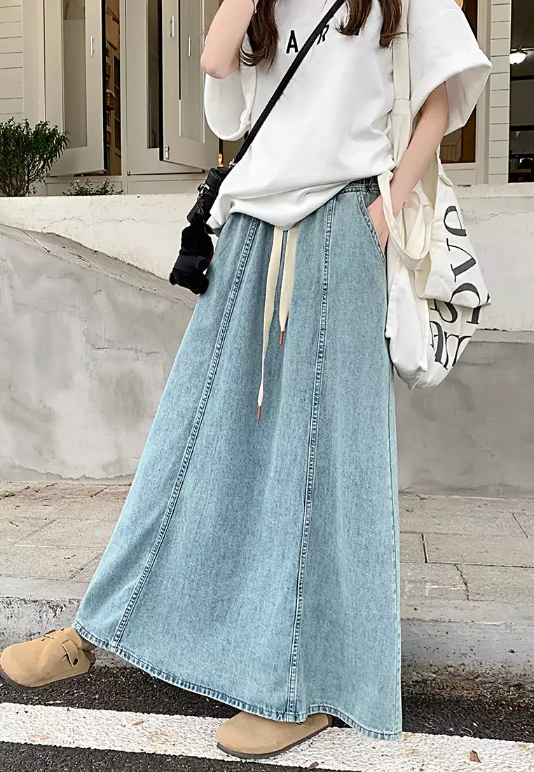 Summer Retro Washed Denim Skirt K051609BL-sunnydaysweety