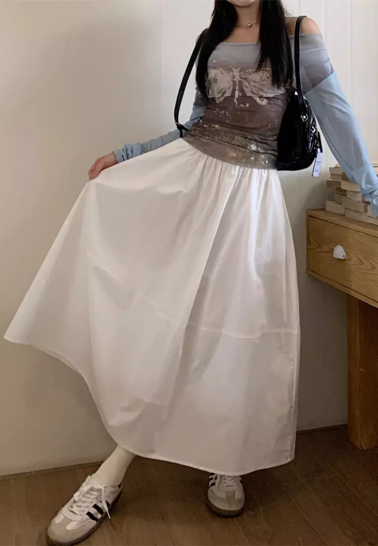 2024 Summer Simple White Loose A-Line Skirt K051607