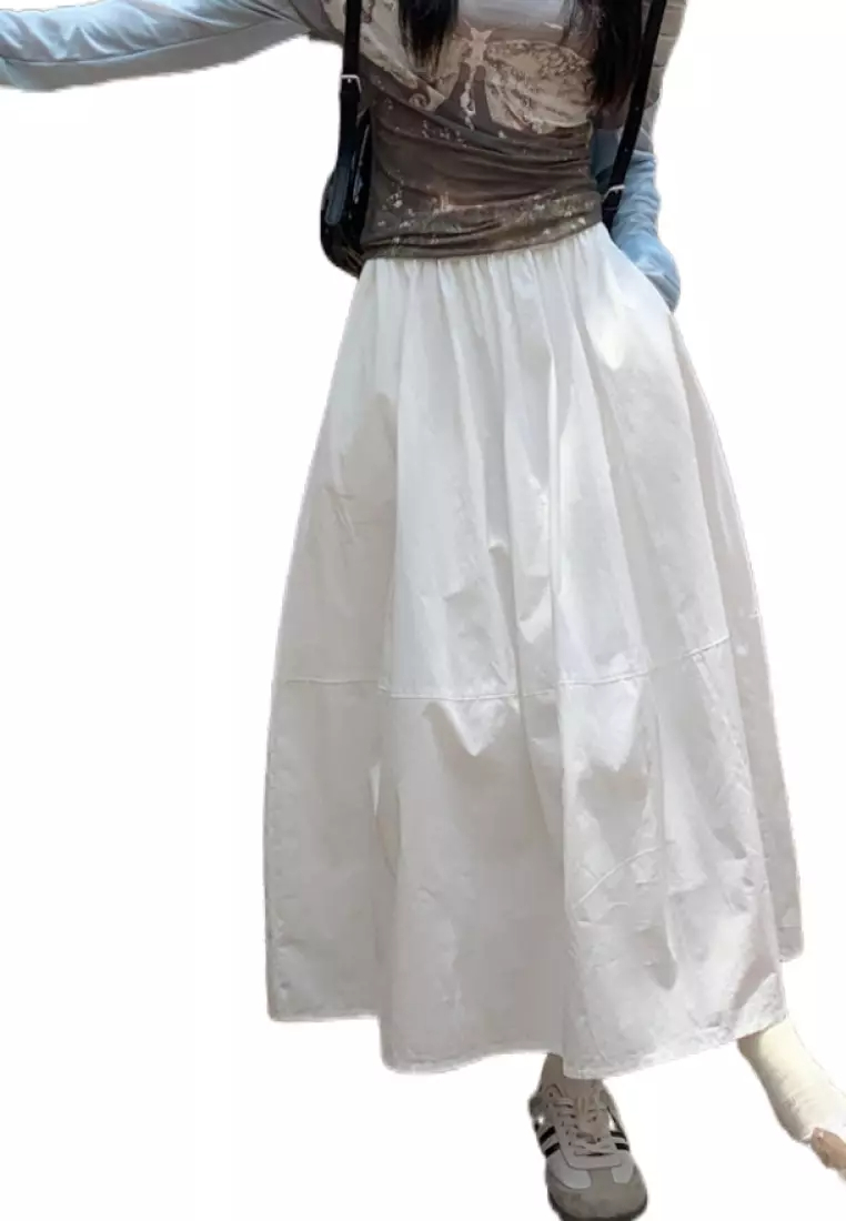 2024 Summer Simple White Loose A-Line Skirt K051607