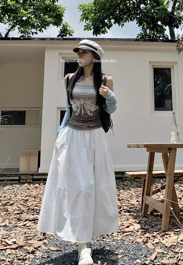 2024 Summer Simple White Loose A-Line Skirt K051607