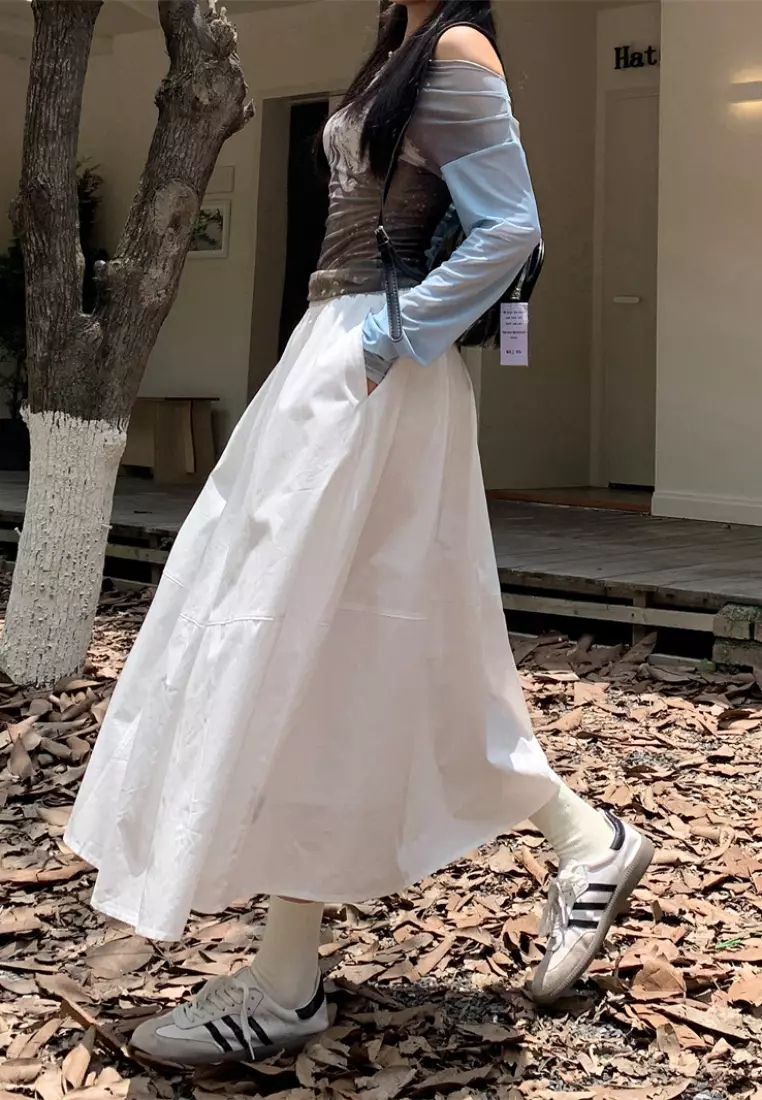 2024 Summer Simple White Loose A-Line Skirt K051607