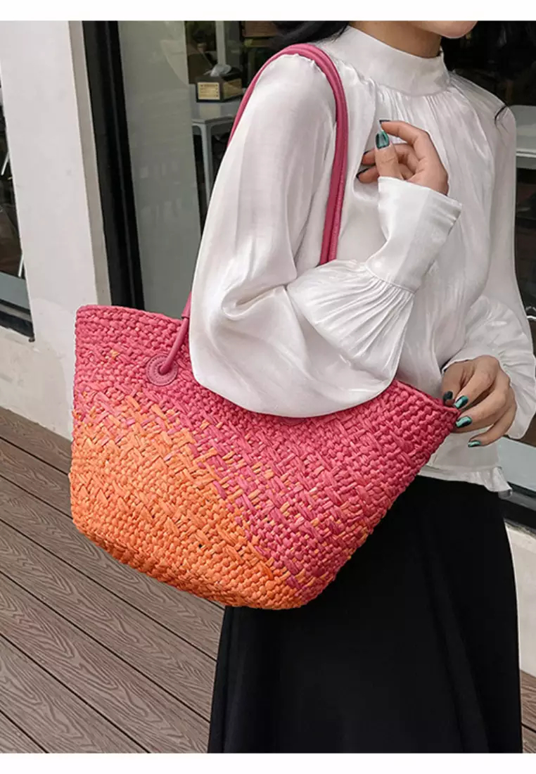 2024 casual color block woven straw bag K060504-1