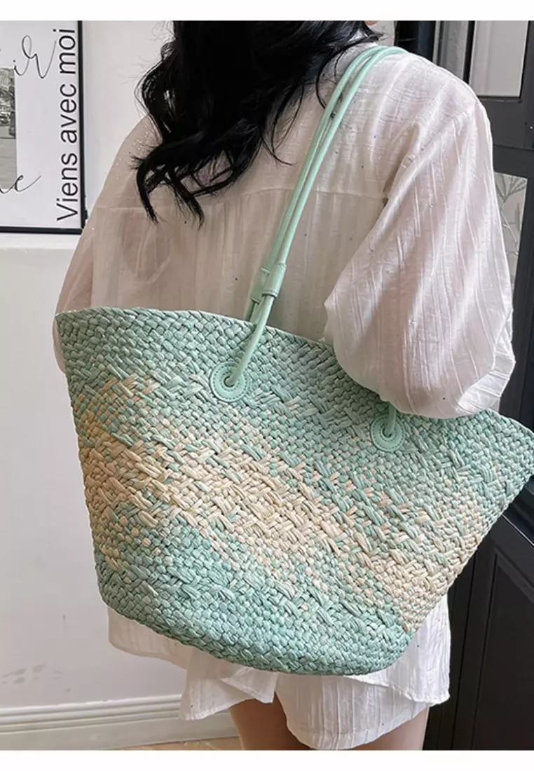 2024 casual color block woven straw bag K060504-1