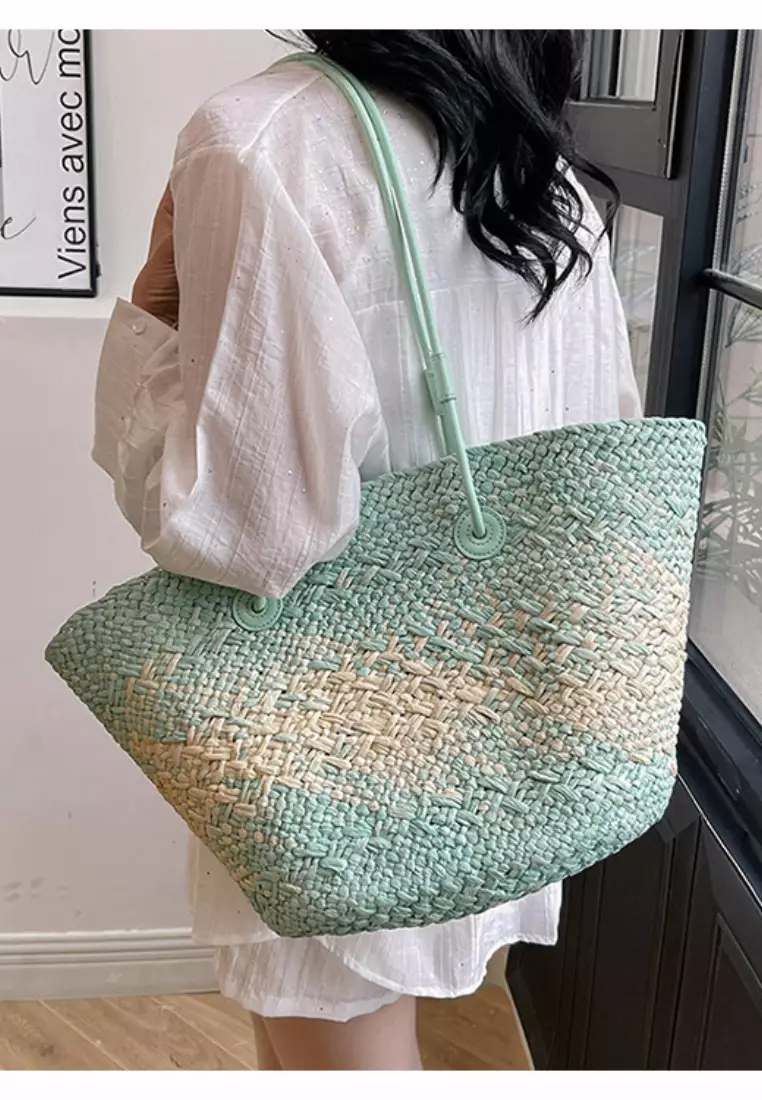 2024 casual color block woven straw bag K060504-1