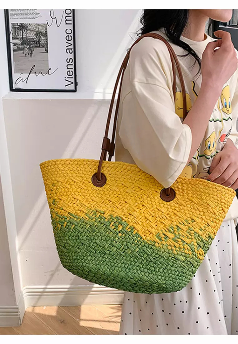 2024 casual color block woven straw bag K060504-1