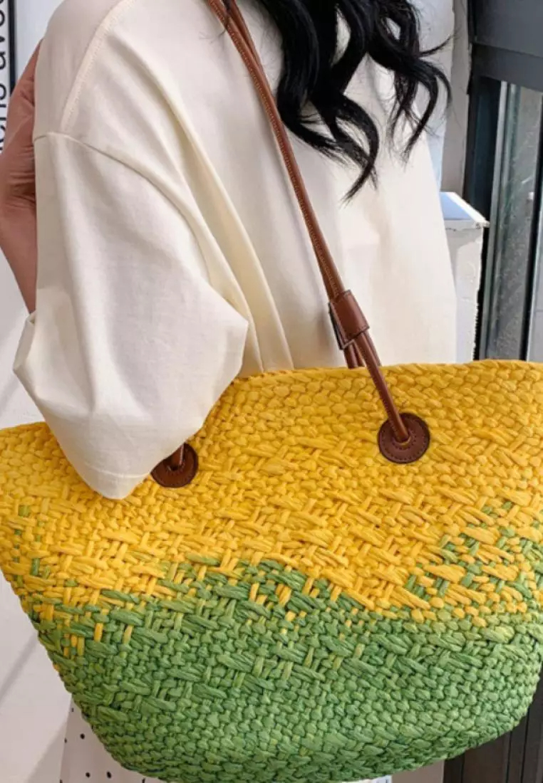 2024 casual color block woven straw bag K060504-1
