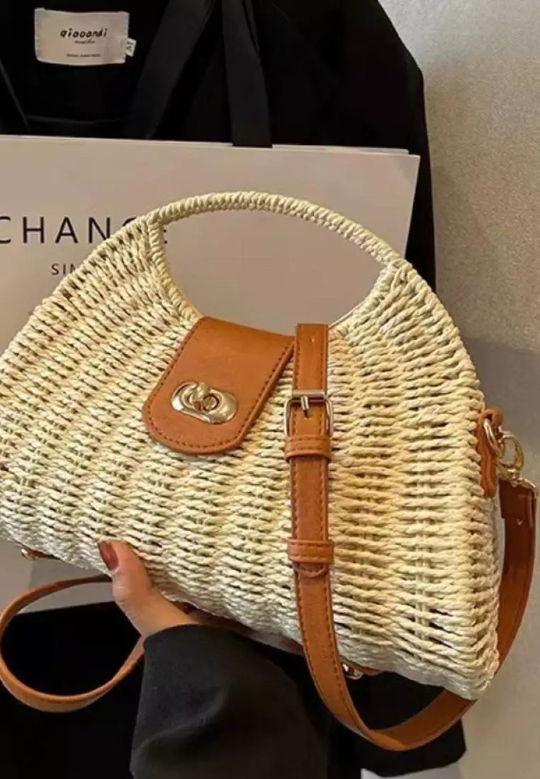 2024 casual leather cross-body woven straw bag K060502BE