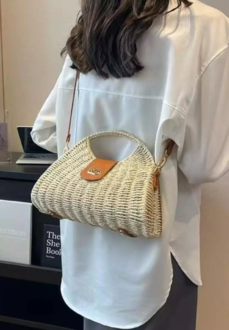 2024 casual leather cross-body woven straw bag K060502BE