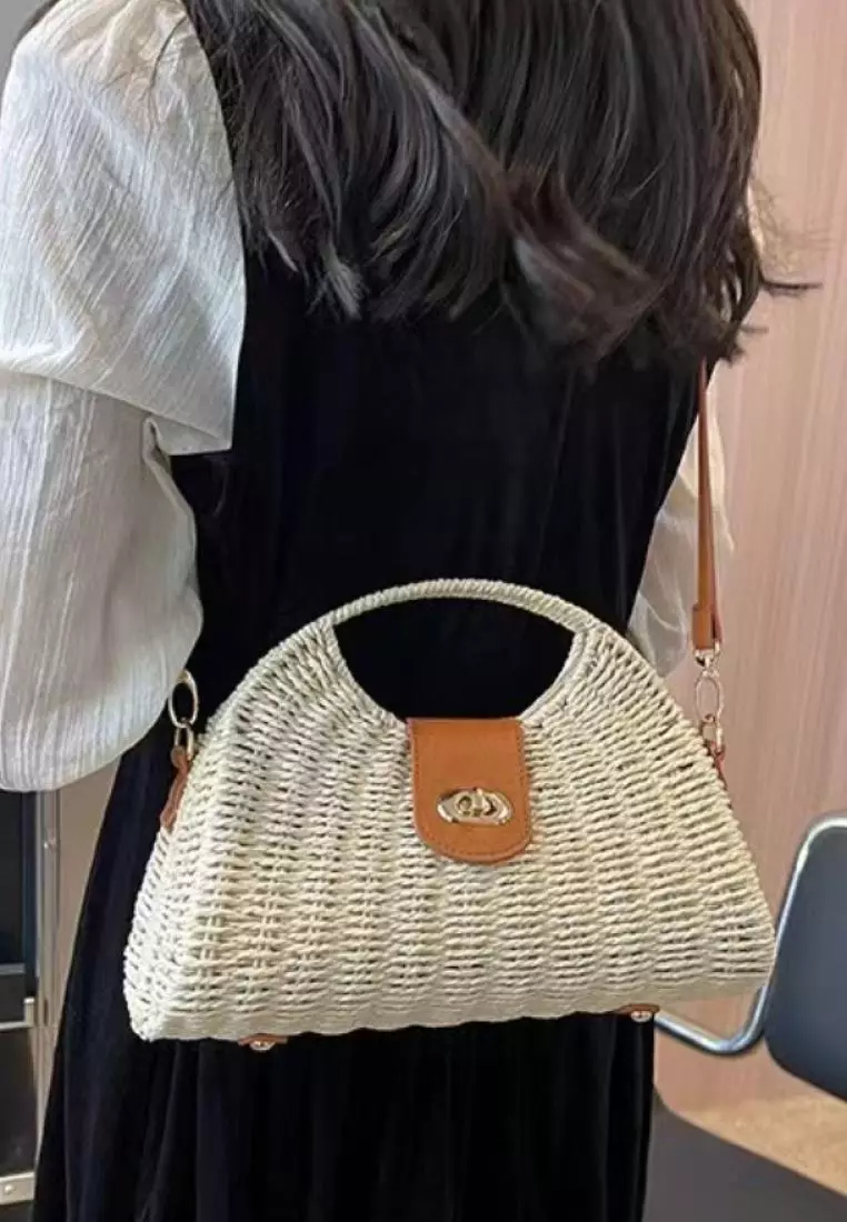 2024 casual leather cross-body woven straw bag K060502BE