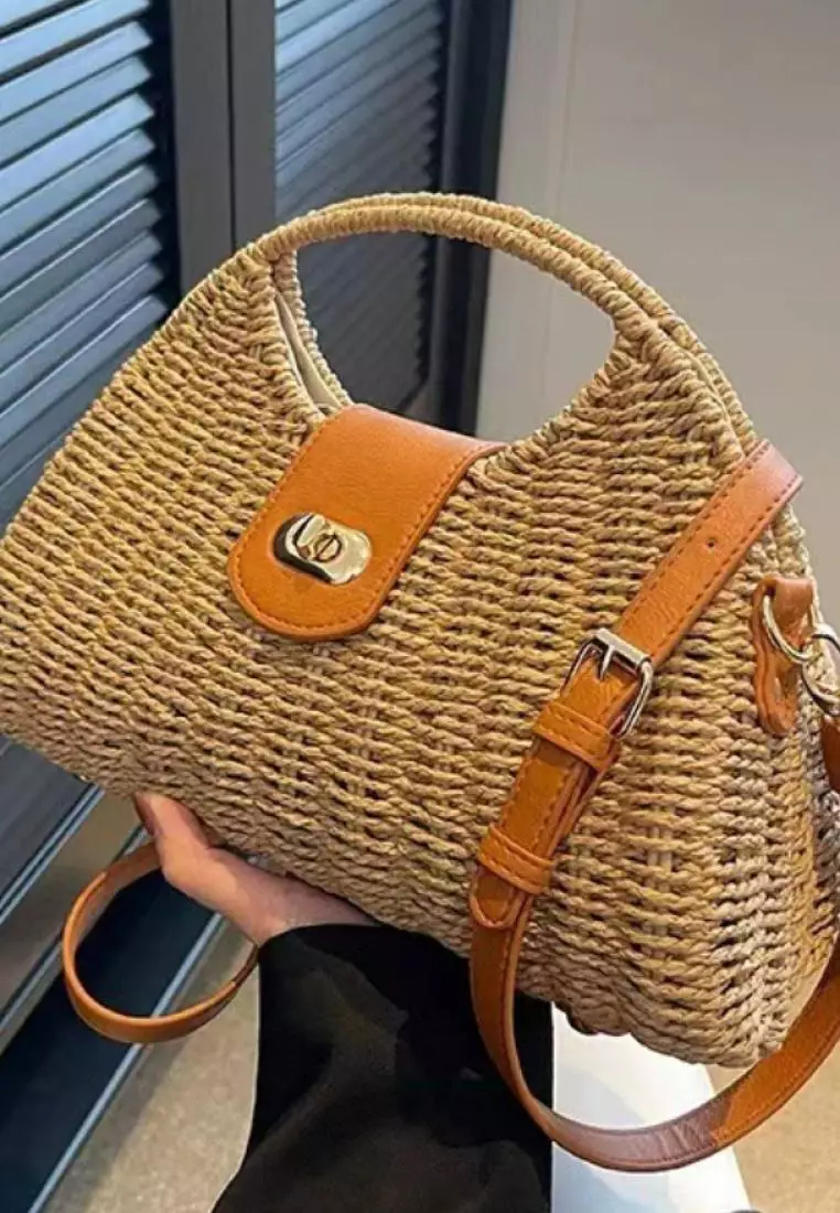 2024 casual leather cross-body woven straw bag K060502BE
