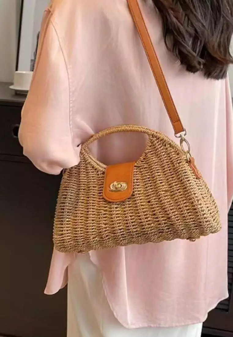 2024 casual leather cross-body woven straw bag K060502BE
