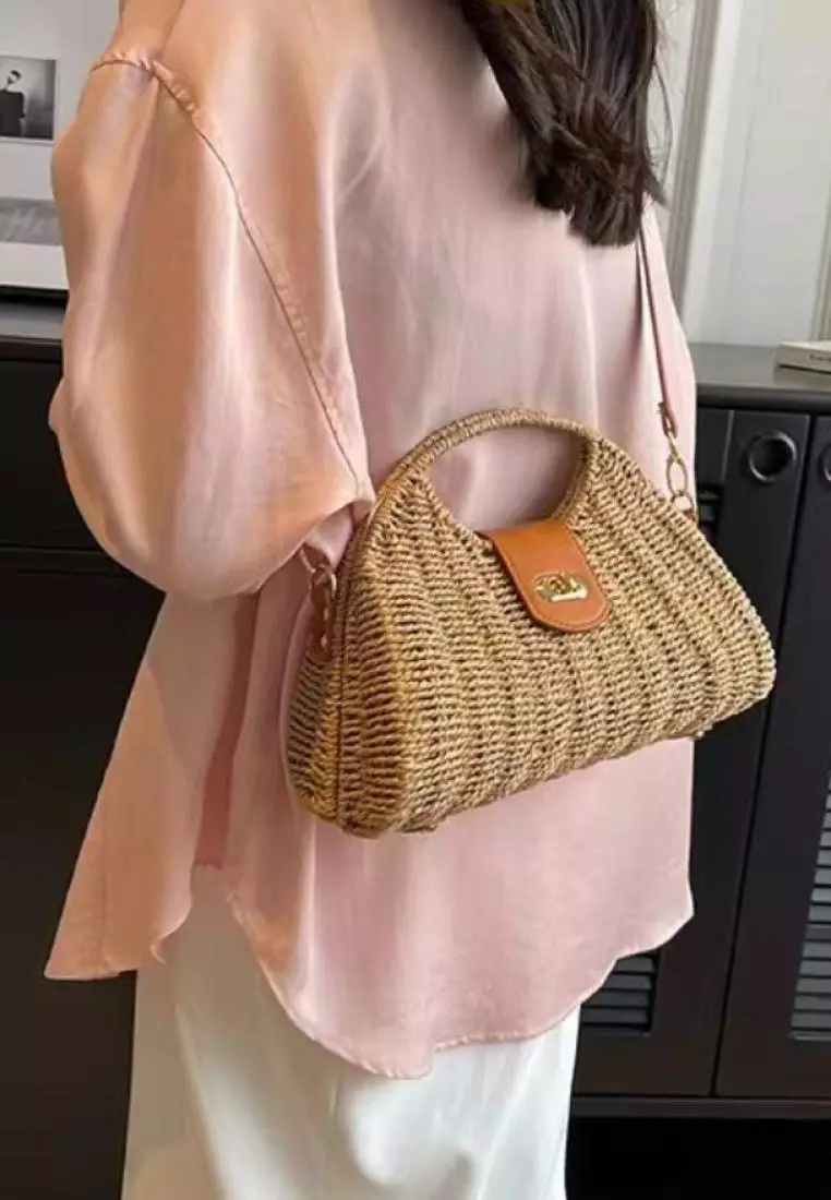2024 casual leather cross-body woven straw bag K060502BE