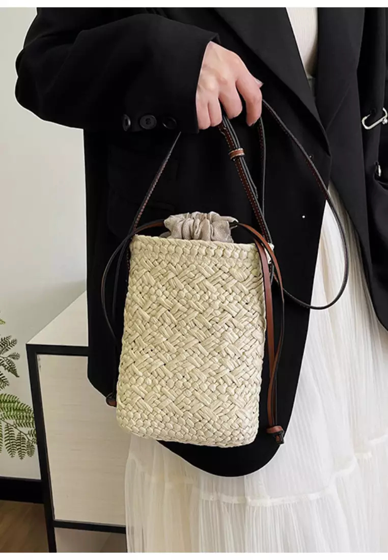 2024 casual leather cross-body woven straw bag K060503-1