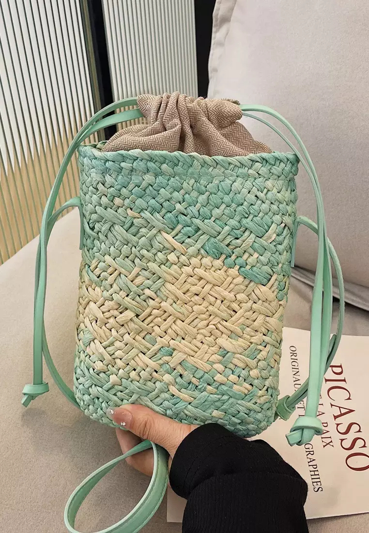 2024 casual leather cross-body woven straw bag K060503-1