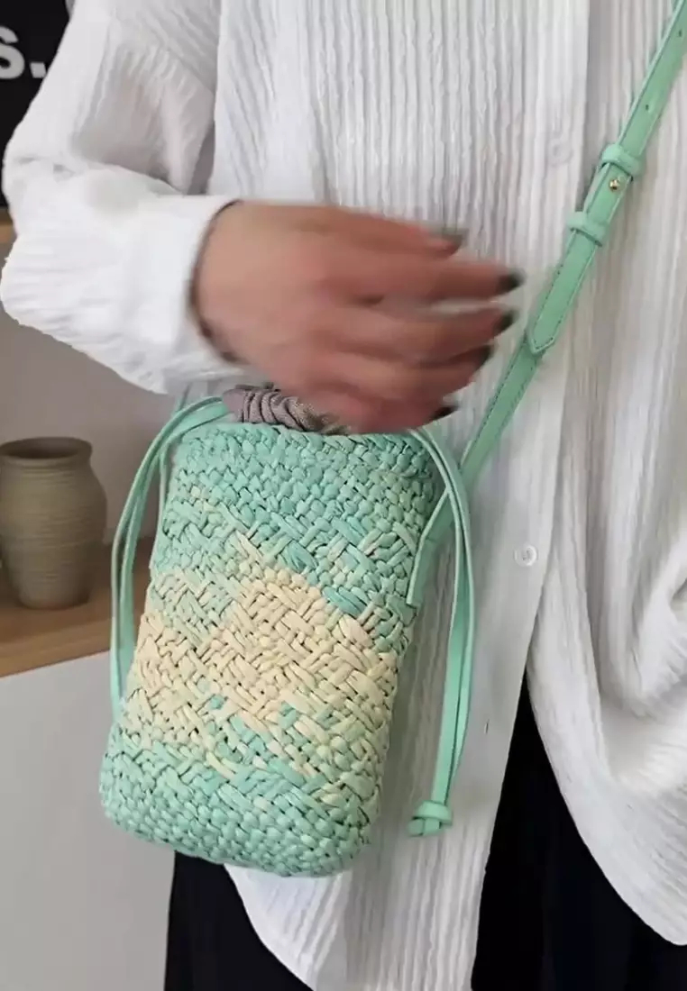 2024 casual leather cross-body woven straw bag K060503-1