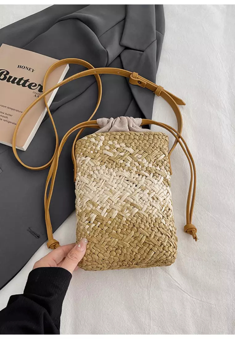 2024 casual leather cross-body woven straw bag K060503-1