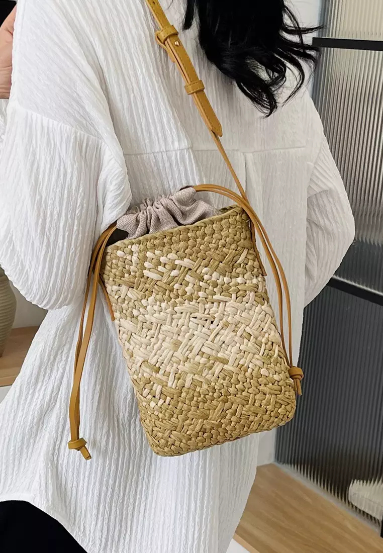 2024 casual leather cross-body woven straw bag K060503-1