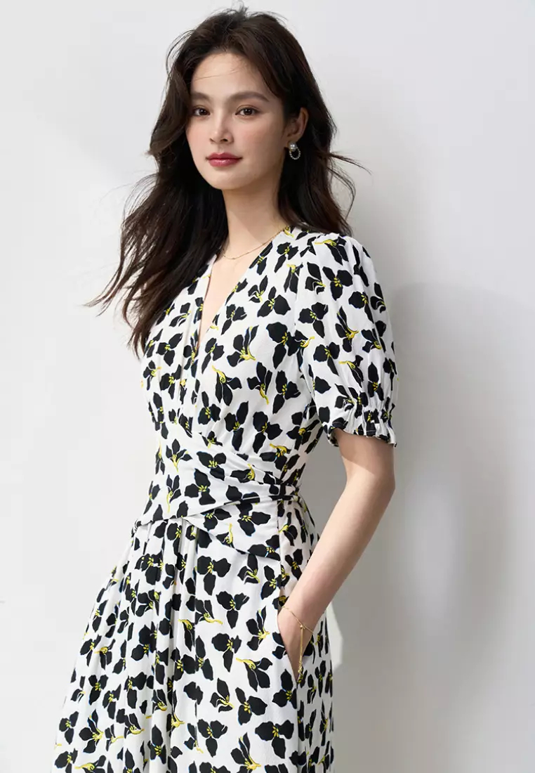  fresh and elegant clover V-neck short-sleeved dress K052403-sunnydaysweety