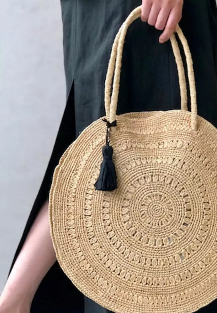 2024 handmade raffia round woven straw bag K0603407