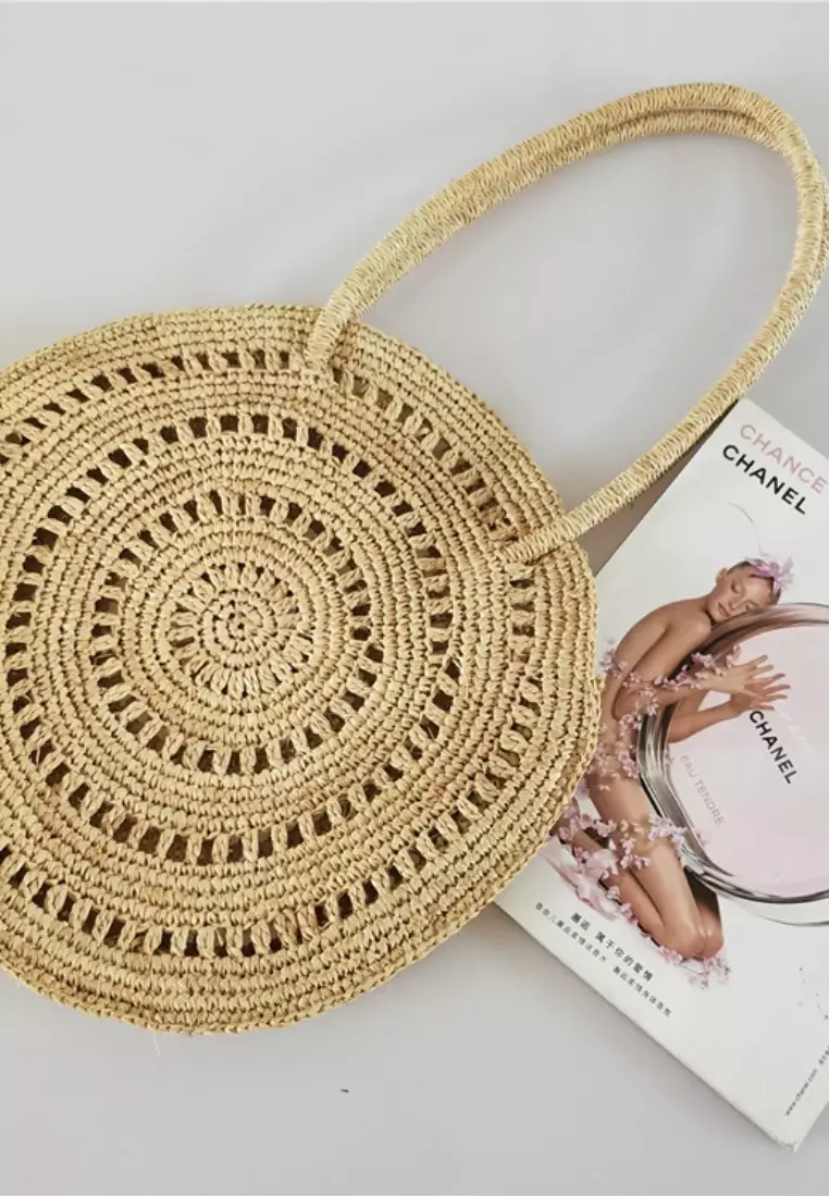 2024 handmade raffia round woven straw bag K0603407