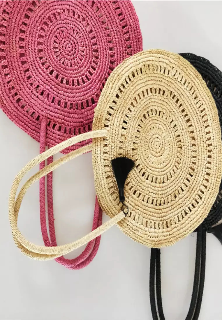 2024 handmade raffia round woven straw bag K0603407