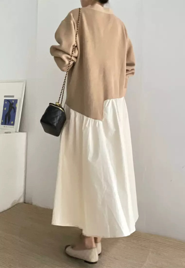 2024 new casual V-neck irregular splicing contrasting dress K093002