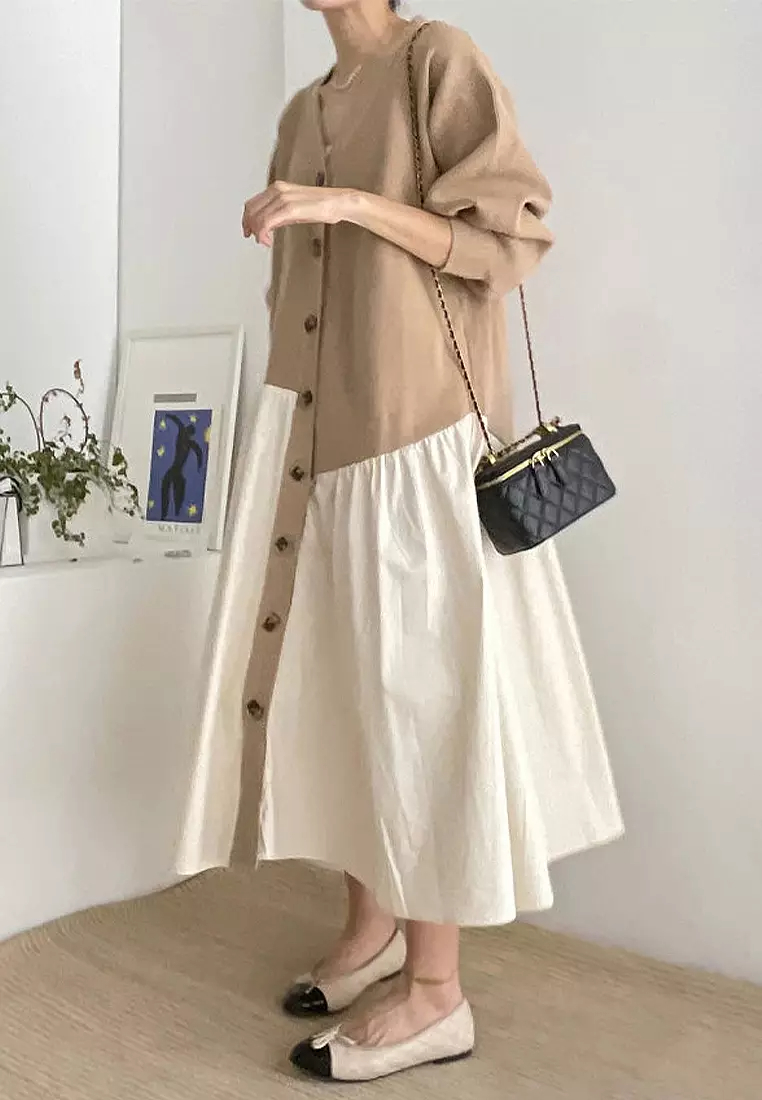 2024 new casual V-neck irregular splicing contrasting dress K093002