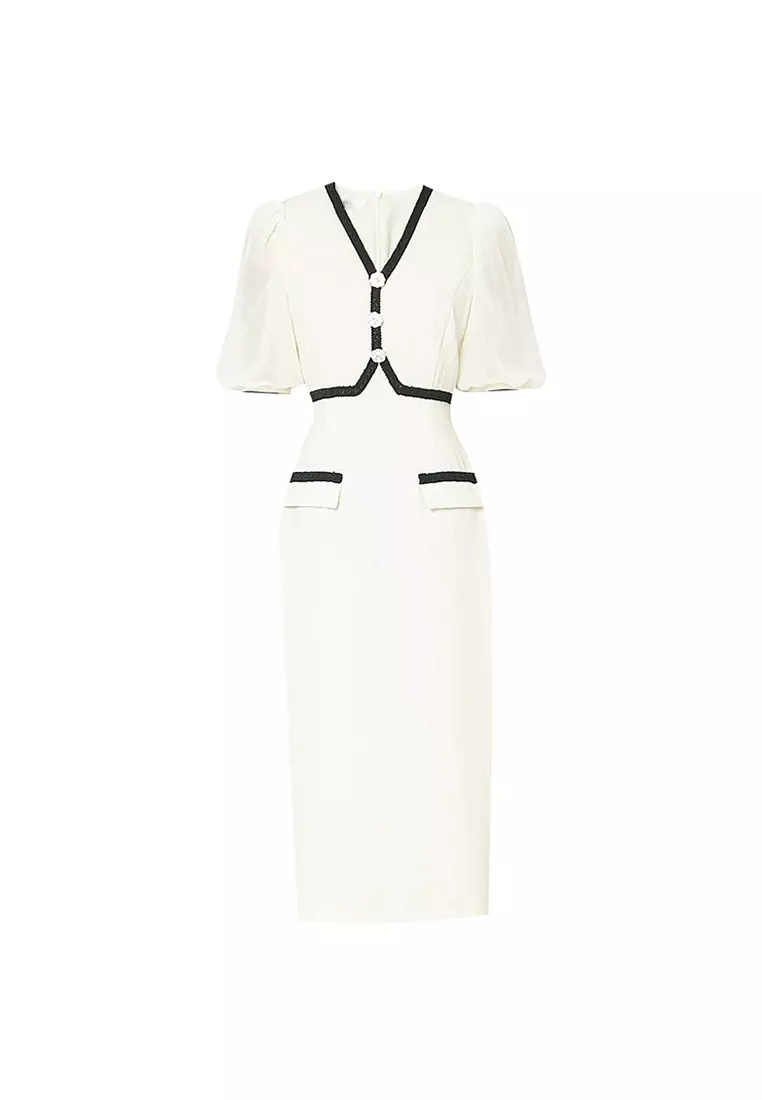 2024 new fashionable contrasting lantern sleeve dress CA24090334BE