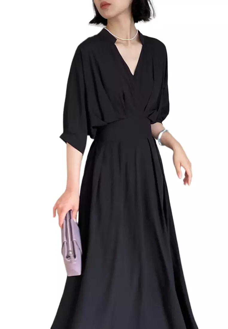 2024 new simple V-neck short-sleeved dress K070905BL