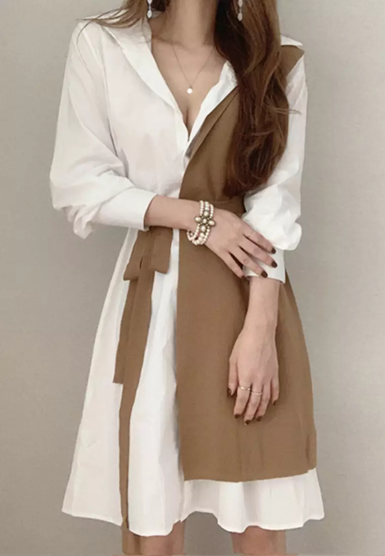 2024 new style spliced ​​long-sleeved shirt dress K092504-BW