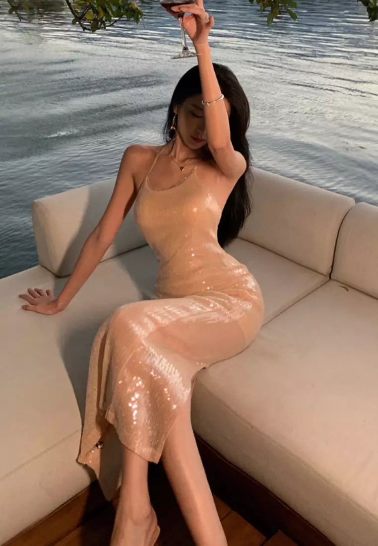  new style temperament full sequin slim dress K071105-sunnydaysweety