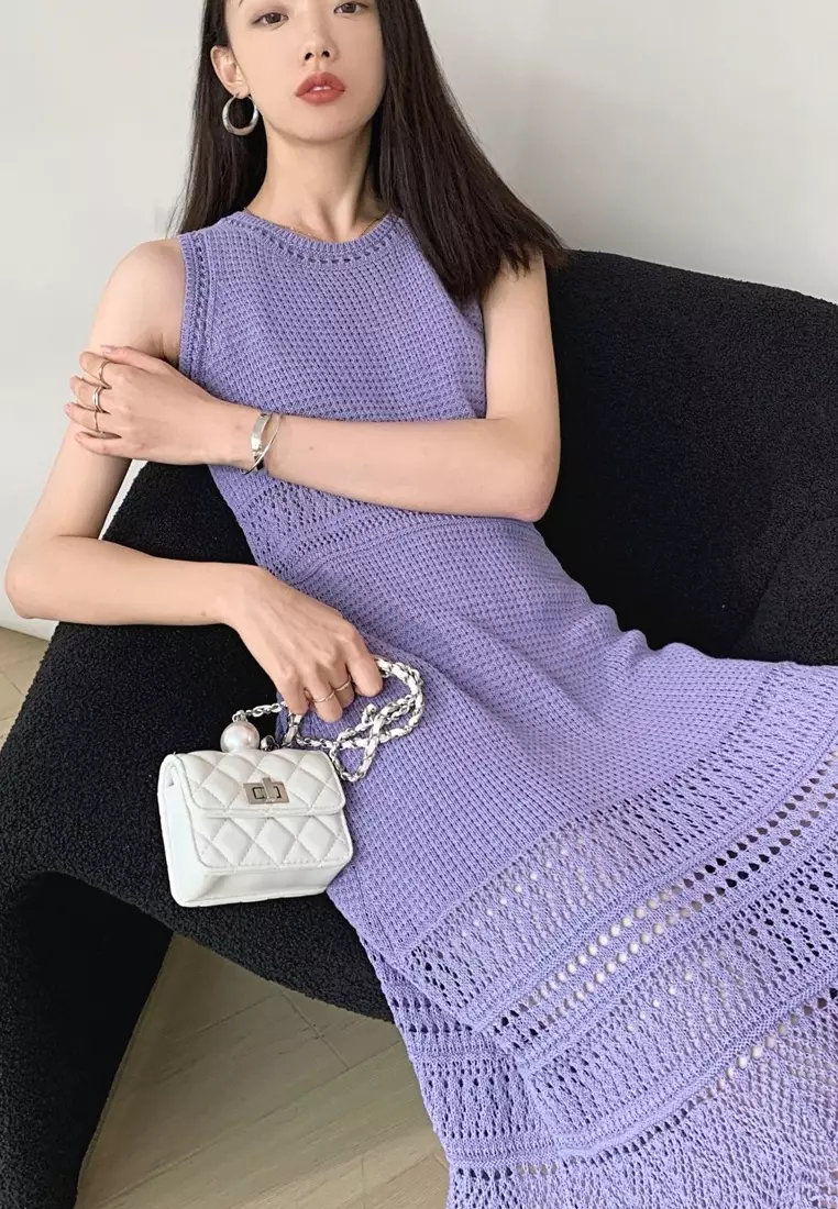 2024 new temperament knitted hollow vest dress K052104BK