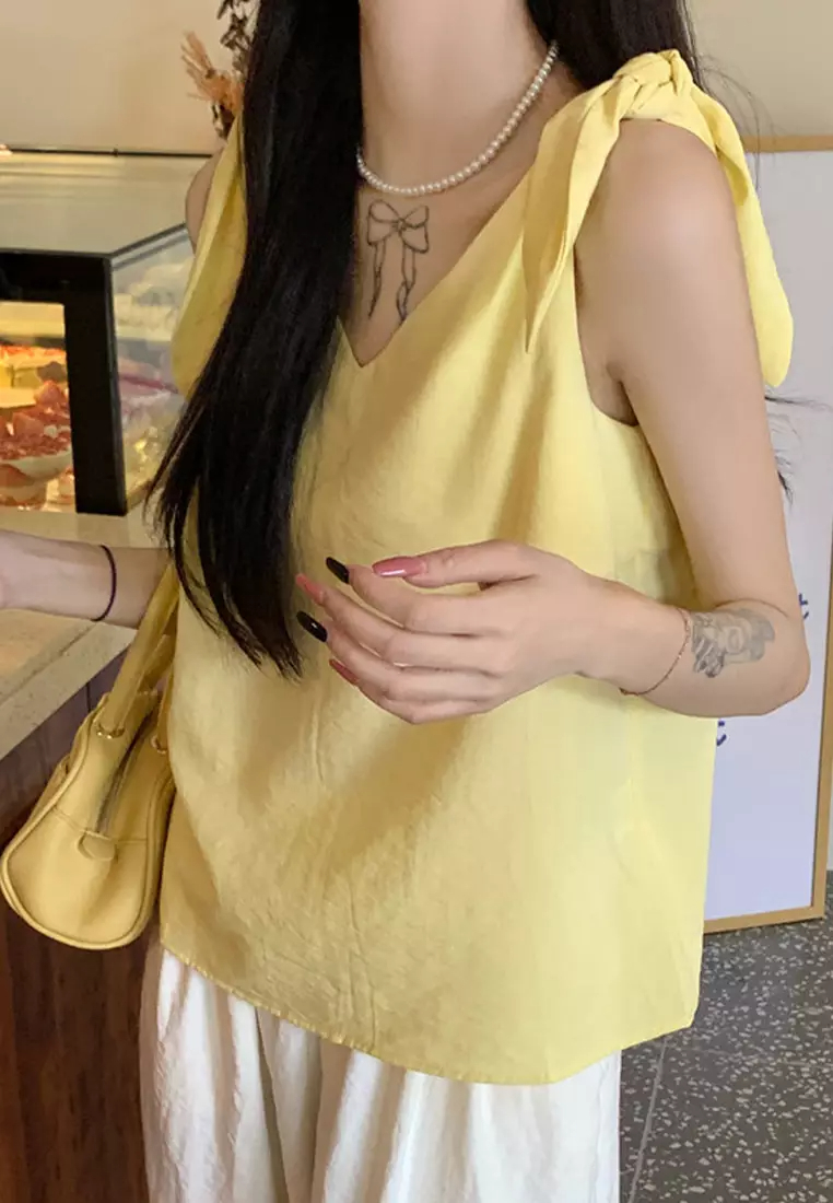 2024 temperament V-neck strap vest short top CA24061815W