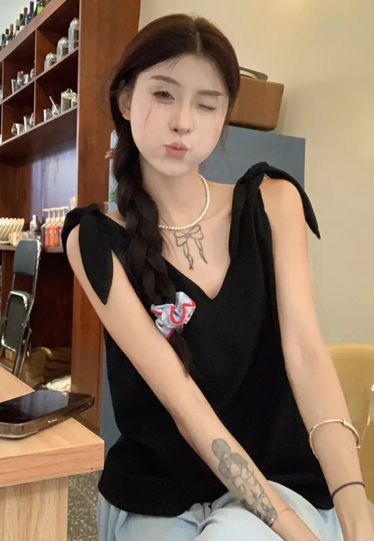 2024 temperament V-neck strap vest short top CA24061815W